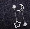 Korean Style Rhinestone Tassel & Star Moon Asymmetrical Earrings