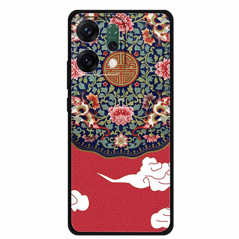 For Oppo Reno 14 5G 3D CaseRelief Flowers Emboss Phone Cover For Oppo Reno 14 Black Silicone Shockproof Soft Fundas Protector