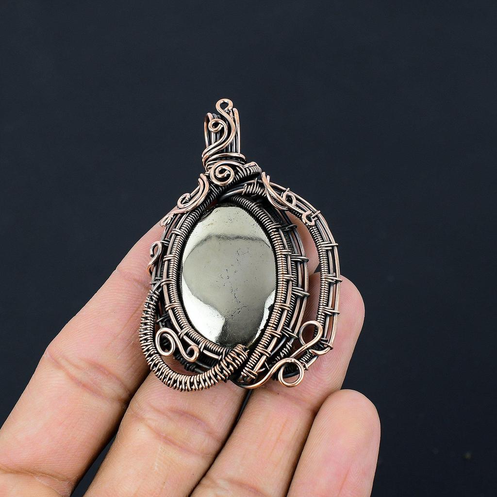 Golden Apache Pyrite Pendant, 999 Copper Wire Wrapped Jewelry, Gemstone Pendant, Gift For Her Handmade Dainty Jewelry