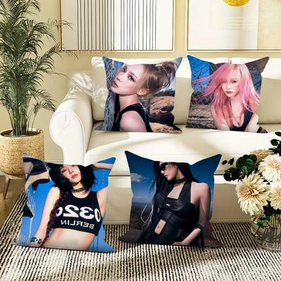 Funda de Almohada Grupo de Chicas Coreano Kpop Aespa Funda de Almohada Cuadrada de Moda Decoración para Habitación, Sofá, Sala de Estar Cobertor de Cojín de Ocio