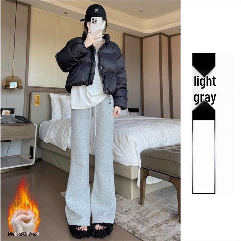Women's Fleece-Lined Micro-Flared Grey Tall Sports Yoga Pants - 2024 Autumn/Winter Collection