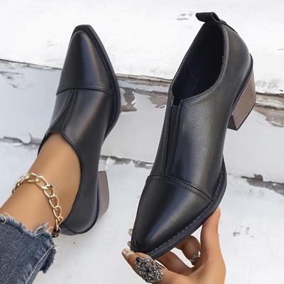 Western Style Elastic Single Shoes, British Style Pointed Toe, Thick Heel, Large Size Chelsea Small Leather Shoes for Women, 2025