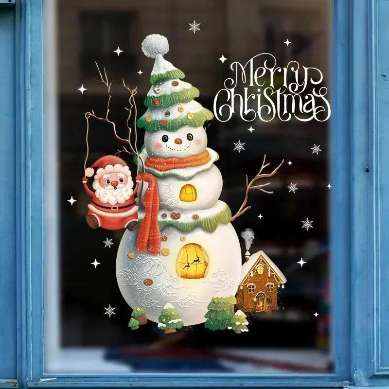 Christmas Series Window Glass Sticker Cartoon Snowman Pattern Home Living Room Wall Holiday Self-adhesive Decoration Accessories