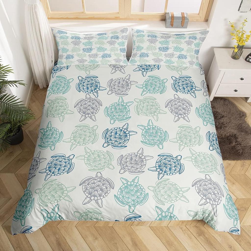 Sea Turtle Duvet Cover 3D Turtle Bedding Set Ocean Marine Theme Comforter Cover For Boys Girls Underwater Animal Pattern Bed Set