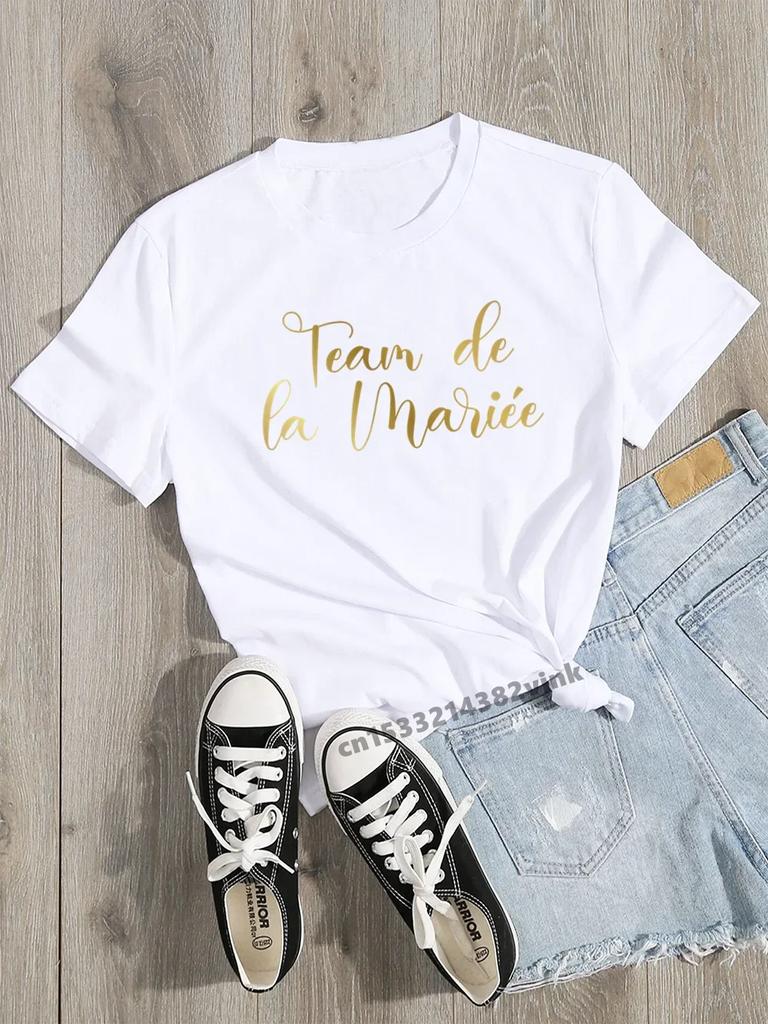 Casual Ladies Basic Ocollar White Short Sleeved Shirt Girl Future Mariee Love Bachelorette Wedding Party Women Shirt Aesthetic