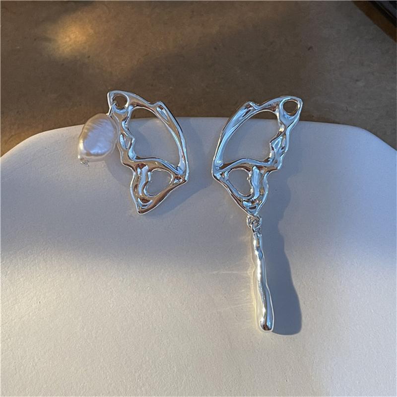 New Asymmetric Hollow Water Drop Dangle Earrings Silver Color Irregular Metal Geometric Statement Hanging Earrings Brincos