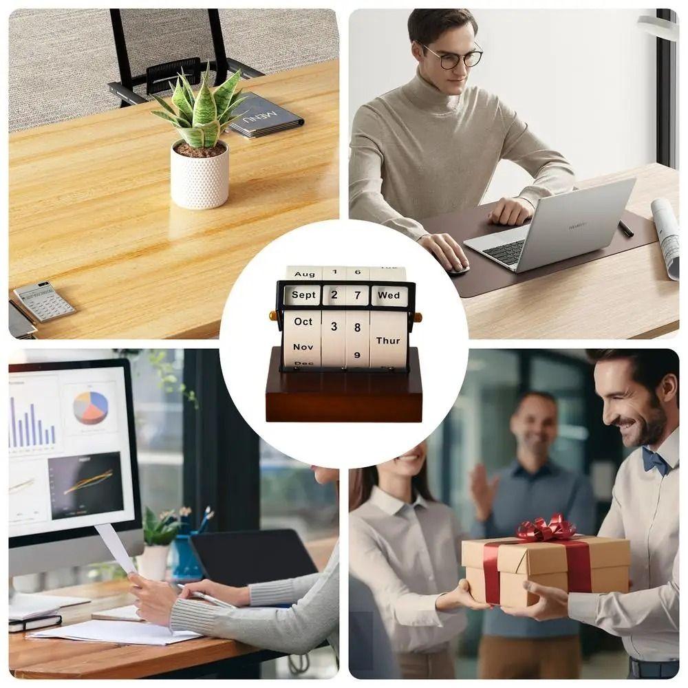 Wooden Rotary Calendar Reusable Manual Countdown Calendar Gift Perpetual Calendar  Home