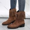 Fashion Comemore Suede Black Brown Tassels Western Knight Boots Women Autumn Winter Thick Middle Heel Cowboy Botas Fashion Women's Shoes