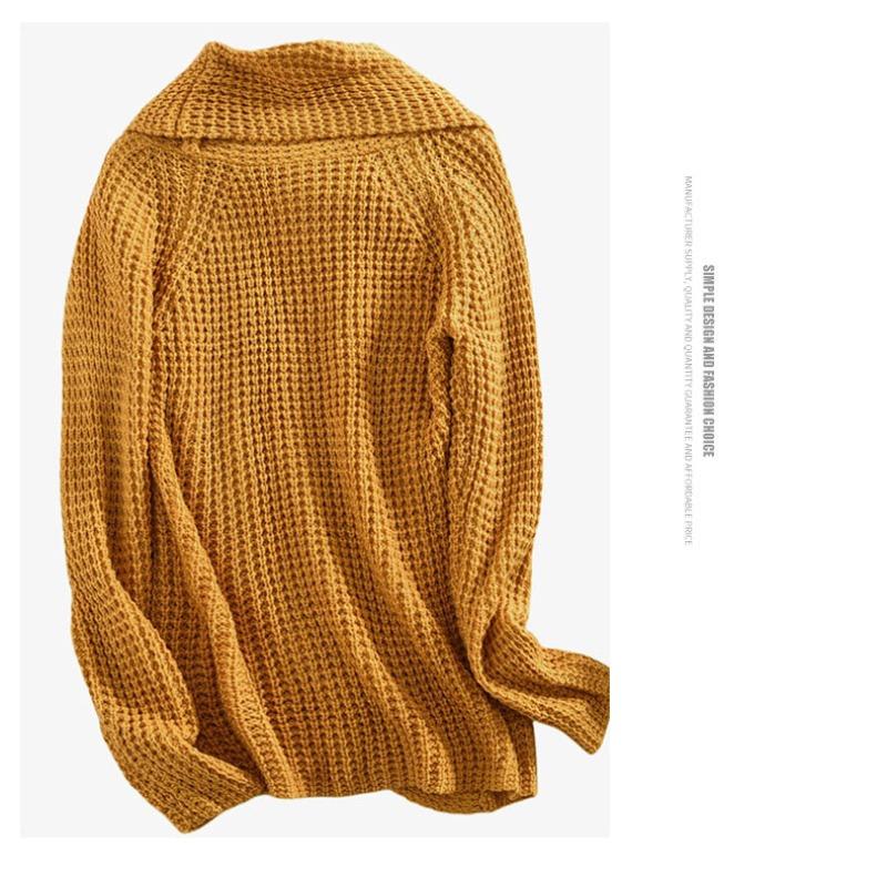 Autumn New Yellow Sweater Pullover Button High Lapel Solid Color Women's Long Sleeved Needle Casual Versatile