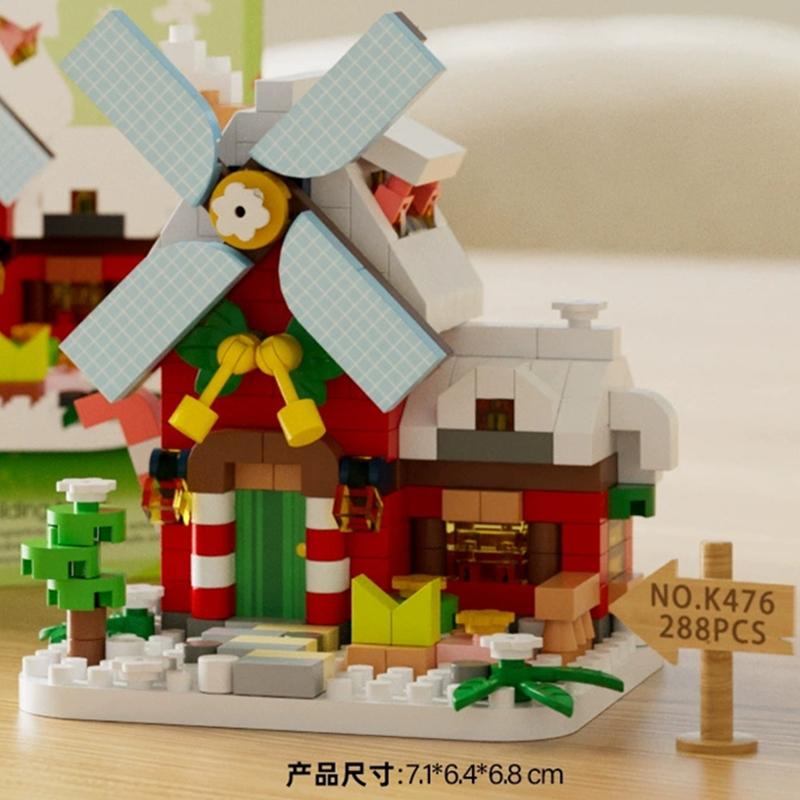 New Diy Four Seasons Windmill House Villa Christmas Street View Building Blocks Kit Bricks Model Toy Children
