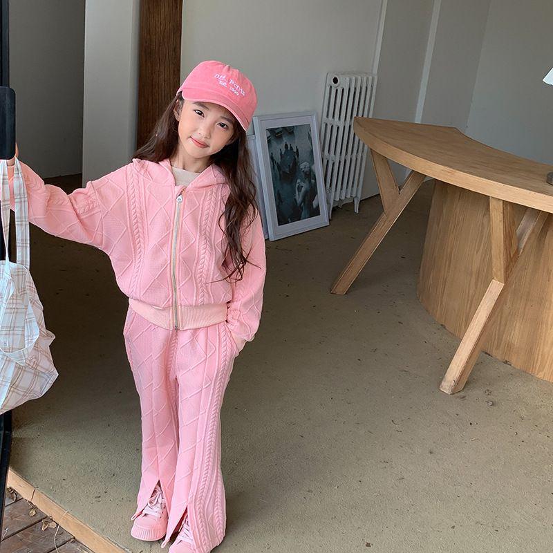 Korean Autumn Outfit Set: Girls' 2025 Hooded Jacket & Flare Pants – Trendy Two-Piece for Medium To Older Children.