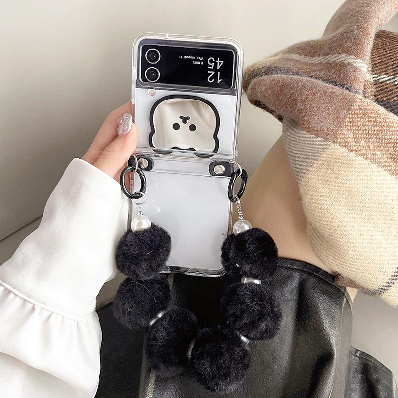 Transparent Zflip6 Flip Phone Case for Findn2flip Plush Handheld Bear Mirror Folding Protective Cover