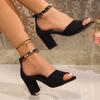 2025 Hot Sale Ladies Shoes Peep Toe Women's Sandals Fashion Metal Decoration Office and Career Summer Plus Size Heeled Sandals