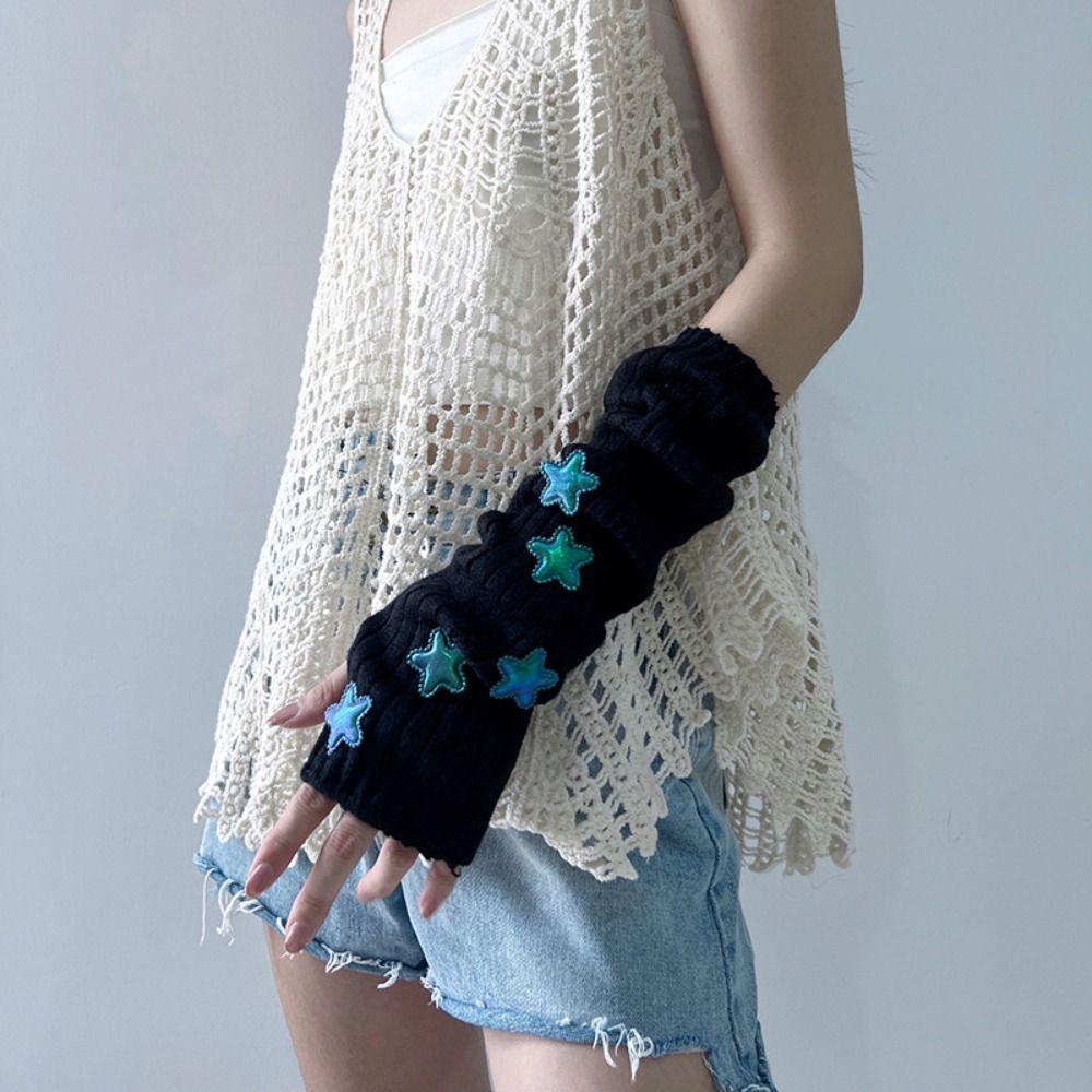 Y2k Star Knitted Gloves Gothic Wool Sleeve Cuff Punk Fingerless Gloves  Girls