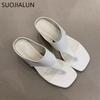 Fashion SUOJIALUN 2025 Summer New Women Flat Shoes Fashion Square Toe Slip On Flip Flop Shoes Thin High Heel Outdoor Dress Sandal Slides
