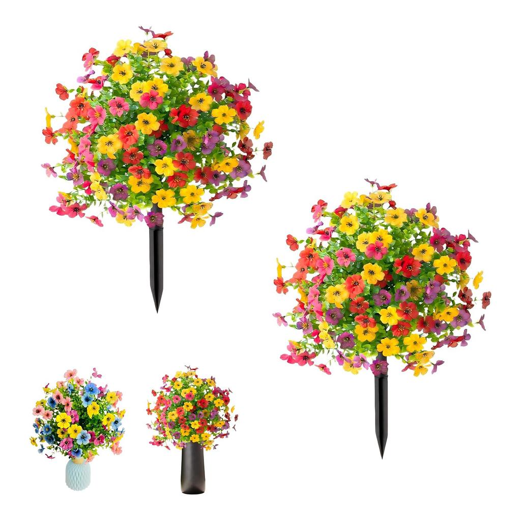 Outdoor Artificial Flowers with Ground Stakes Artificial Petunias Lifelike Decorative Flowers for Garden Yard Planter and Porch