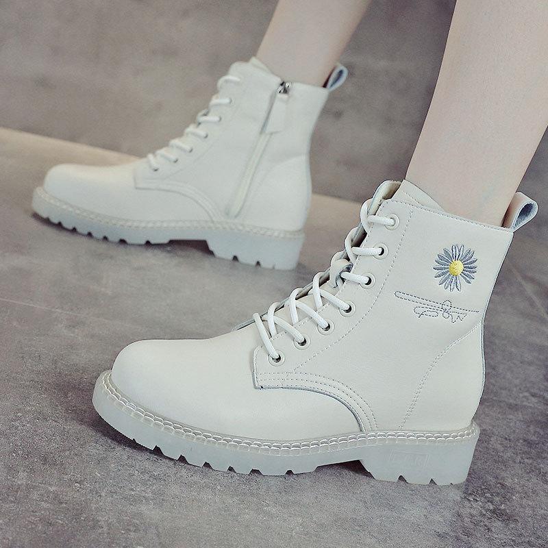 Precio más bajo en línea Botas Martin de cuero Mujer 2020 Otoño Nuevo  Crisantemo pequeño de suela gruesa Botas cortas de mujer Botas cortas  casuales Cremallera Zapatos de mujer comprar a buen
