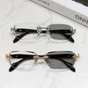 Color Changing Frameless Reading Glasses Cut Edges Photochromic Anti Blue Light Metal High-Definition Presbyopia Eyewear To +4.0