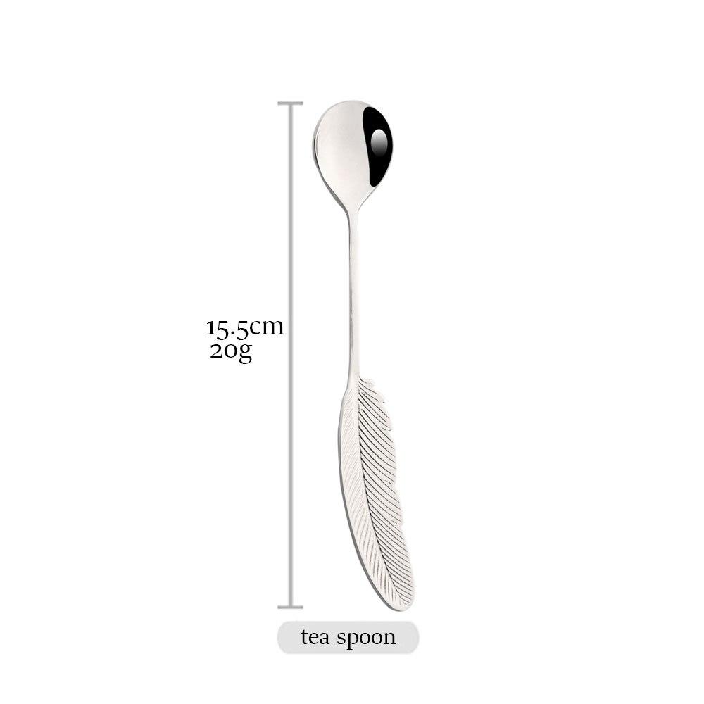 Creative Spoon Christmas Gift Colorful 304 Stainless Steel Feather Pattern Spoon Tea Coffee Spoon Kitchen Accessories Tableware