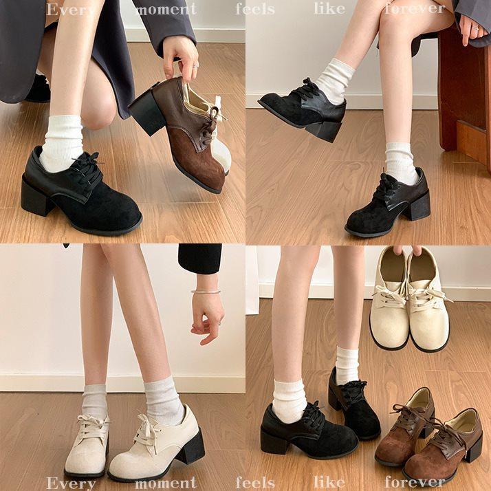 Retro With New Skirt Single Shoes Thick Heel Versatile British Style Small Man Autumn Deep Taste Single Shoes Women
