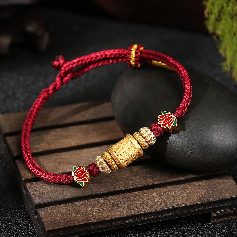 

Браслет ручной работы «Узел дракона» с мантрой из шести слогов, серебряный шнурок S925, этнические украшения, подарок на День святого Валентина S925 Silver темно-красного