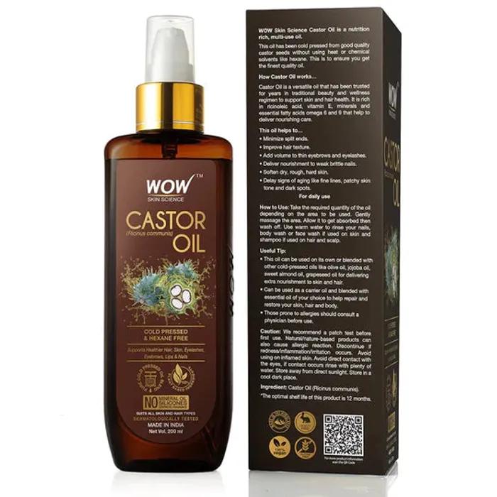 Wow Skin Science 100 % reines Rizinusöl – kaltgepresst – für stärkeres Haar, Haut und Nägel, 200 ml