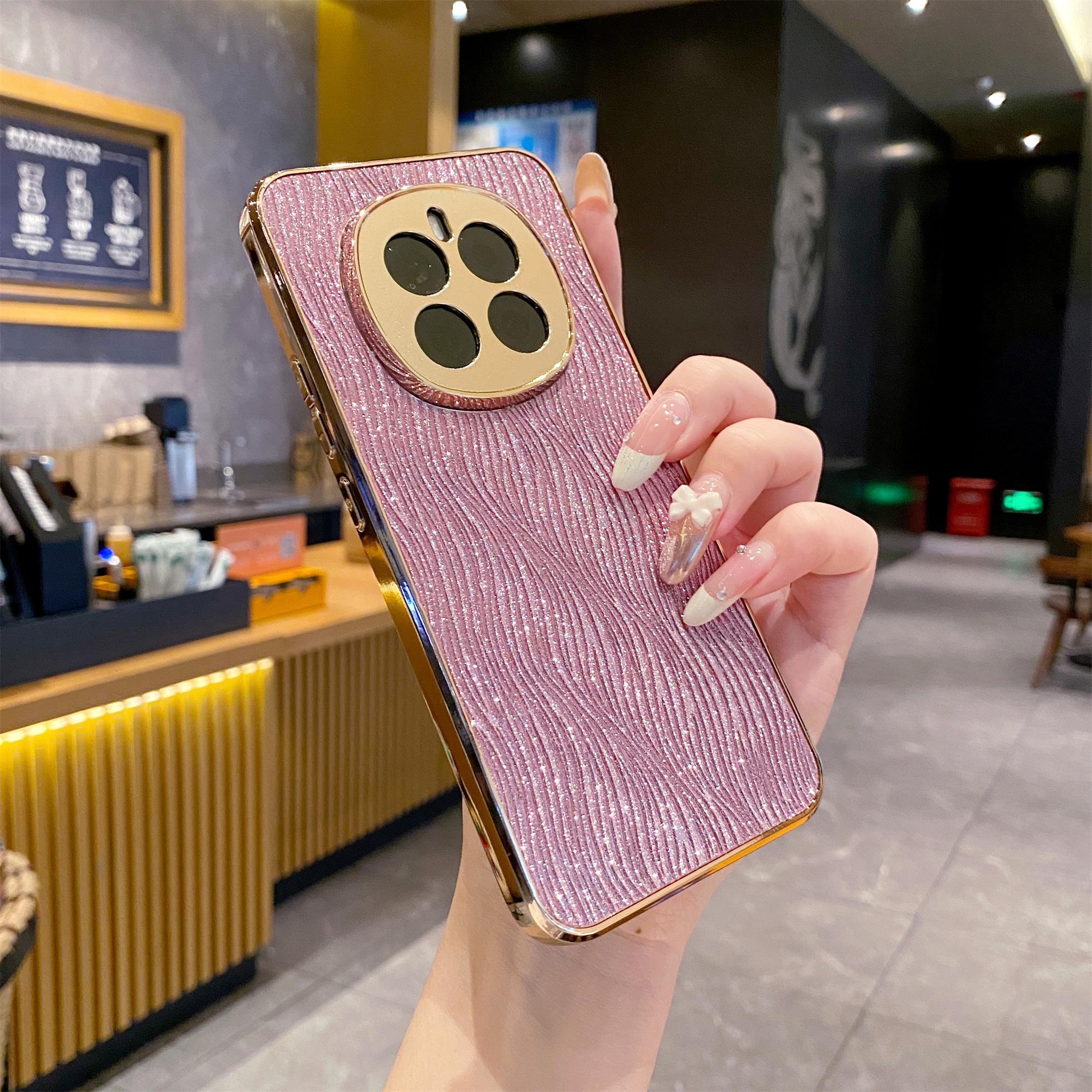 

For Honor Magic7 Pro 5G Case Electroplating Ripple Texture PU+TPU+PC Phone Back Cover Pink