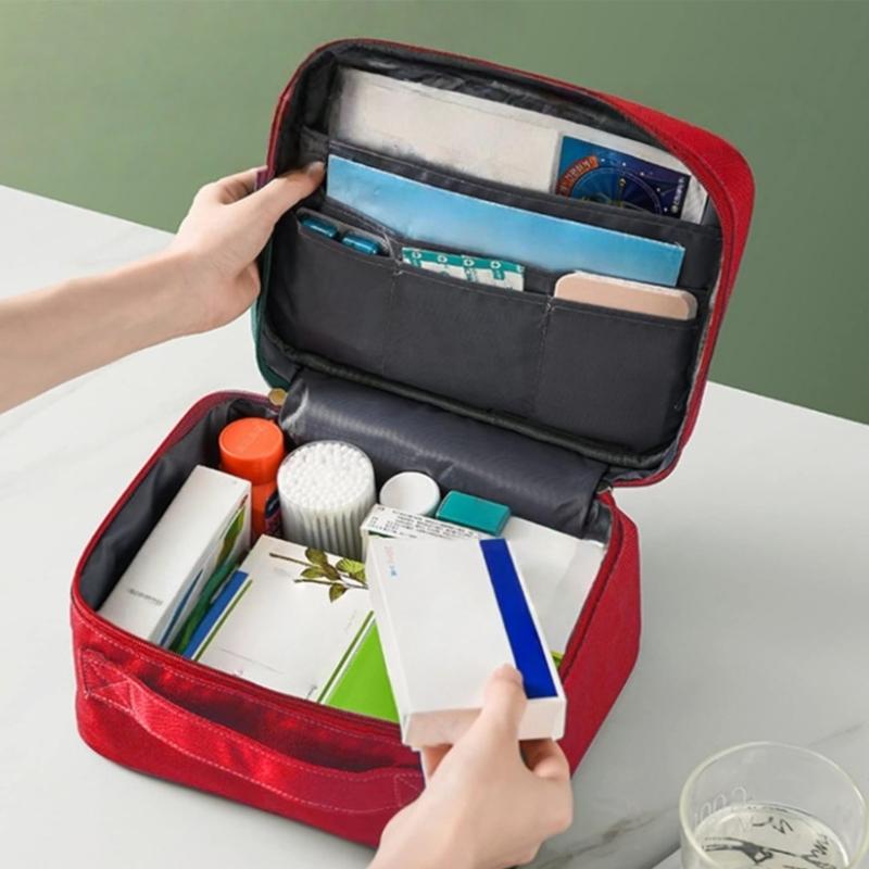 Portable First Aid Kit For Outdoor Hiking Car Family Use Features Multiple Storage Pockets Storage Bag for Home Travel