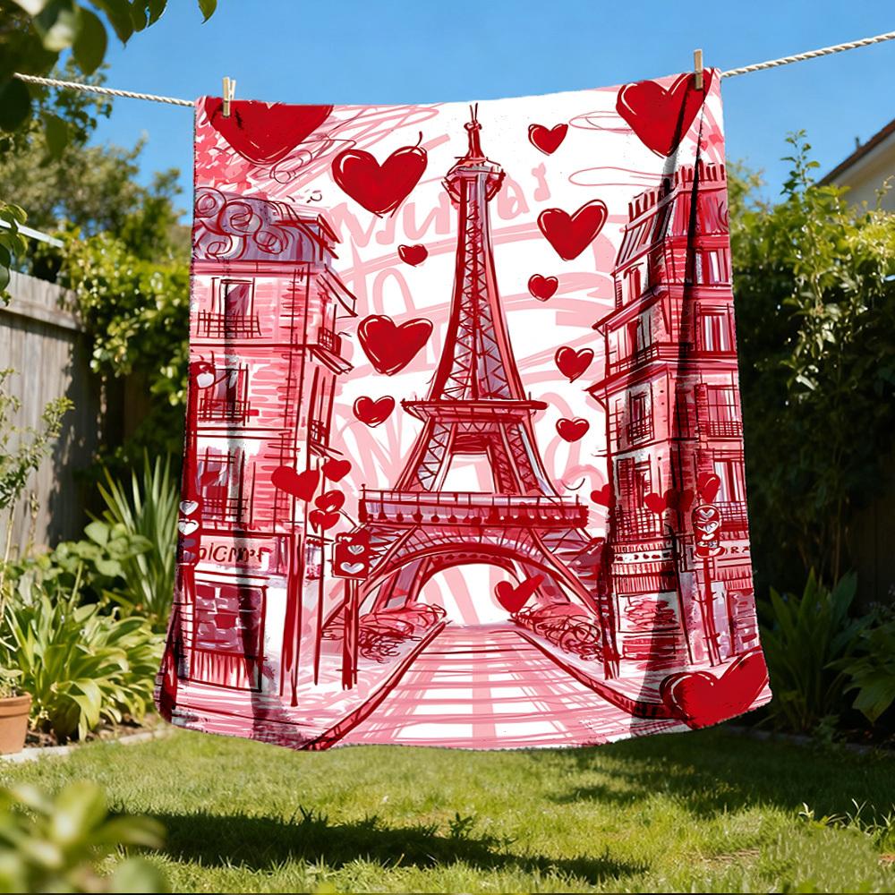1pc Eiffel Tower, Paris Outdoor Blanket - Lightweight Flannel Throw For Travel, Camping, Livingroom, Couch, Chair yy251114220