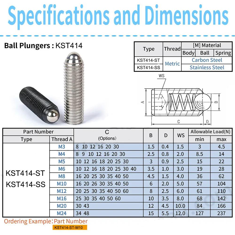 5pcs KST414-SS All Satinless Steel Spring Ball Plungers And Internal Hexgon Roller Ball Thread Bolt Screw For Locating