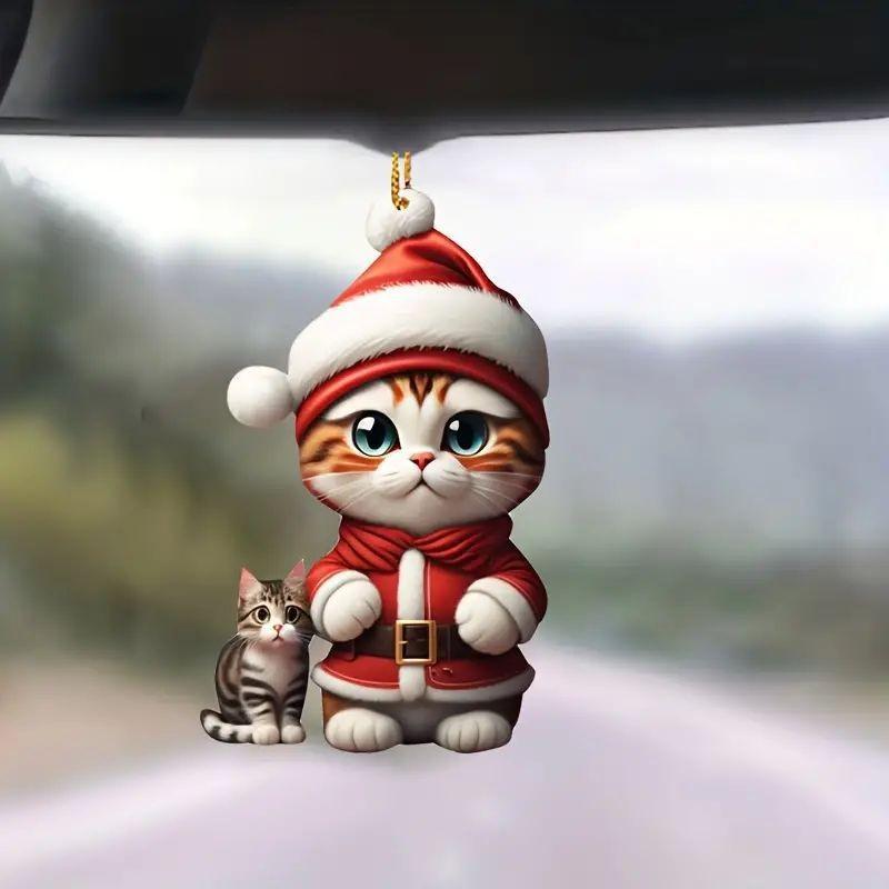 Joyful Acrylic Cat Christmas Car Charm Creative Hanging Decoration For Tree And Ambiance Home
