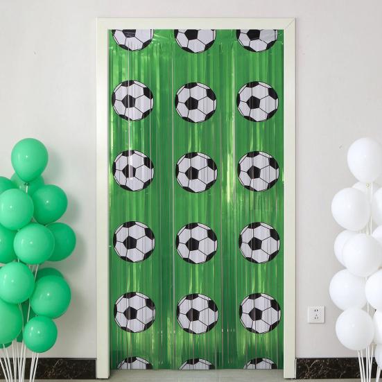 Futbol Partisi Folyo Püsküllü Perde Dekorasyonu 3,28 x 6,56 Ft Yeşil Beyaz Sim Saçaklı Arka Plan Banner Fotoğraf Kabini Aksesuarları Spor Temalı Parti İçin