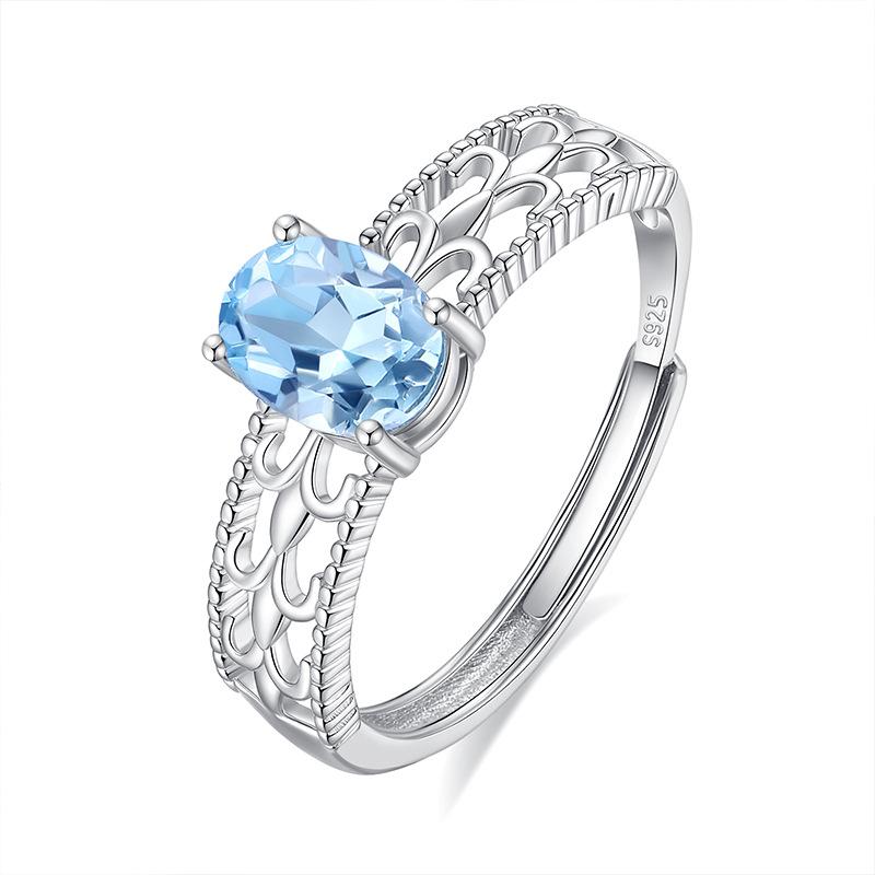 S925 sterling silver adjustable ring women's natural crystal stone jewelry hollow high-end design light luxury ring daily gift