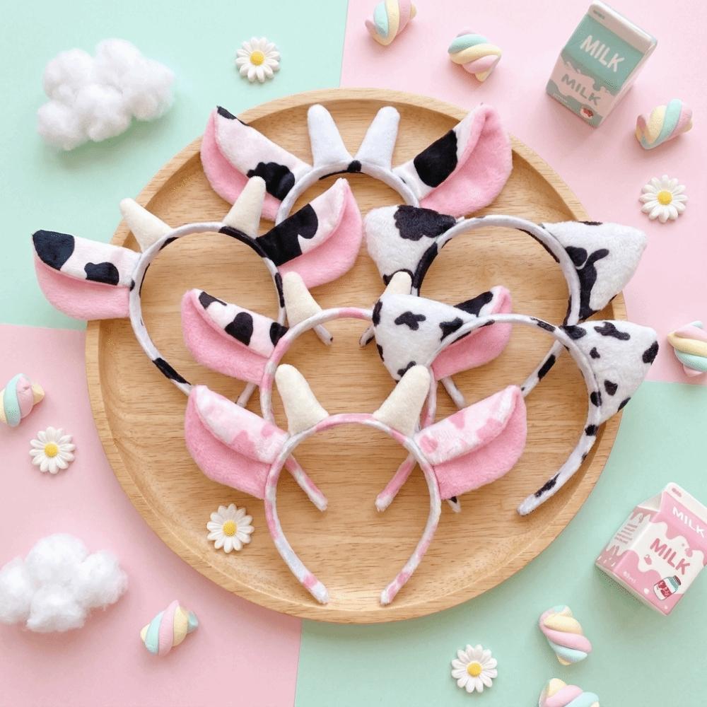 Fascia per Capelli a Corna di Mucca in Poliestere Fascia Antiscivolo per Capelli Mucca da Latticino Orecchie di Animale Cerchio per Capelli Decorazione per Feste