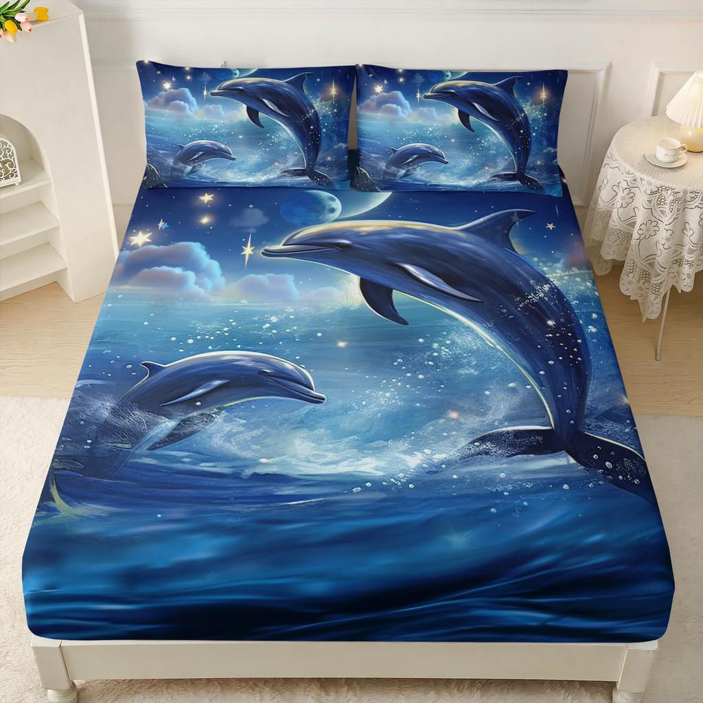 Marine Life Pattern Sheet Three-Piece Digital Printed Sheet Bedding Set Adult Children