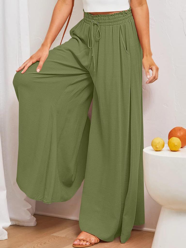 Euro-American Summer Wide-Leg High-Waisted Women's Culottes with Elastic Waistband