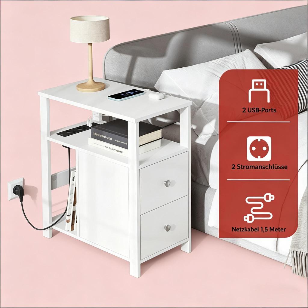 Narrow Sofa Table, Side Table with Socket, Side Table (1 Pcs Side Table)