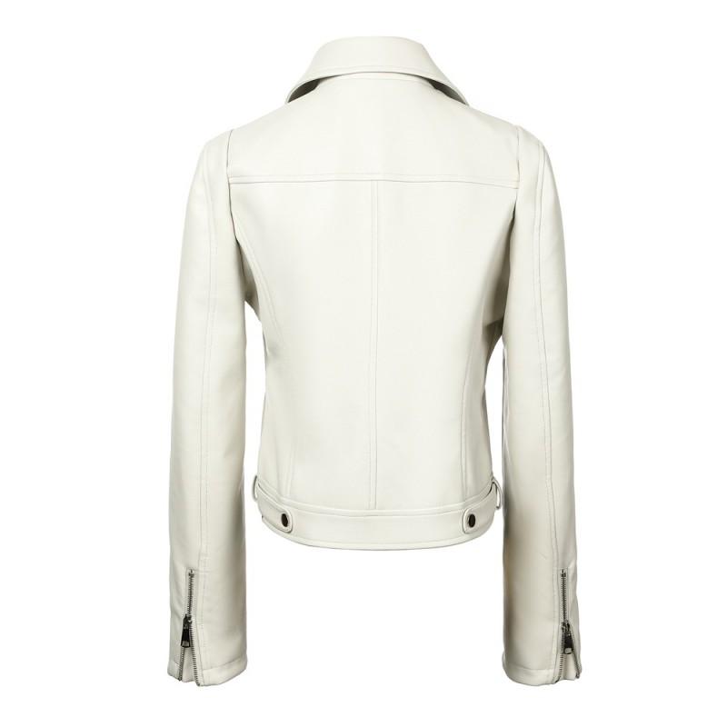 Womens Slim Fit PU Leather Jacket Short Motorcycle Style Zip Snap Button 2025