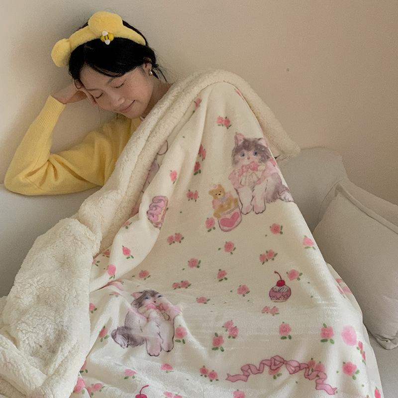Thickened Lamb & Coral Fleece Cartoon Animation Winter Blanket for Office Nap Air Conditioning Sofa Cover & Kindergarten Use