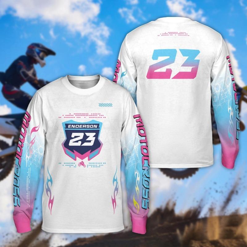 25-26 Spring and Autumn Motocross Long-sleeved Shirts, Colored Motocross Bikes, 3D Printed T-shirts, Motocross Team T-shirts