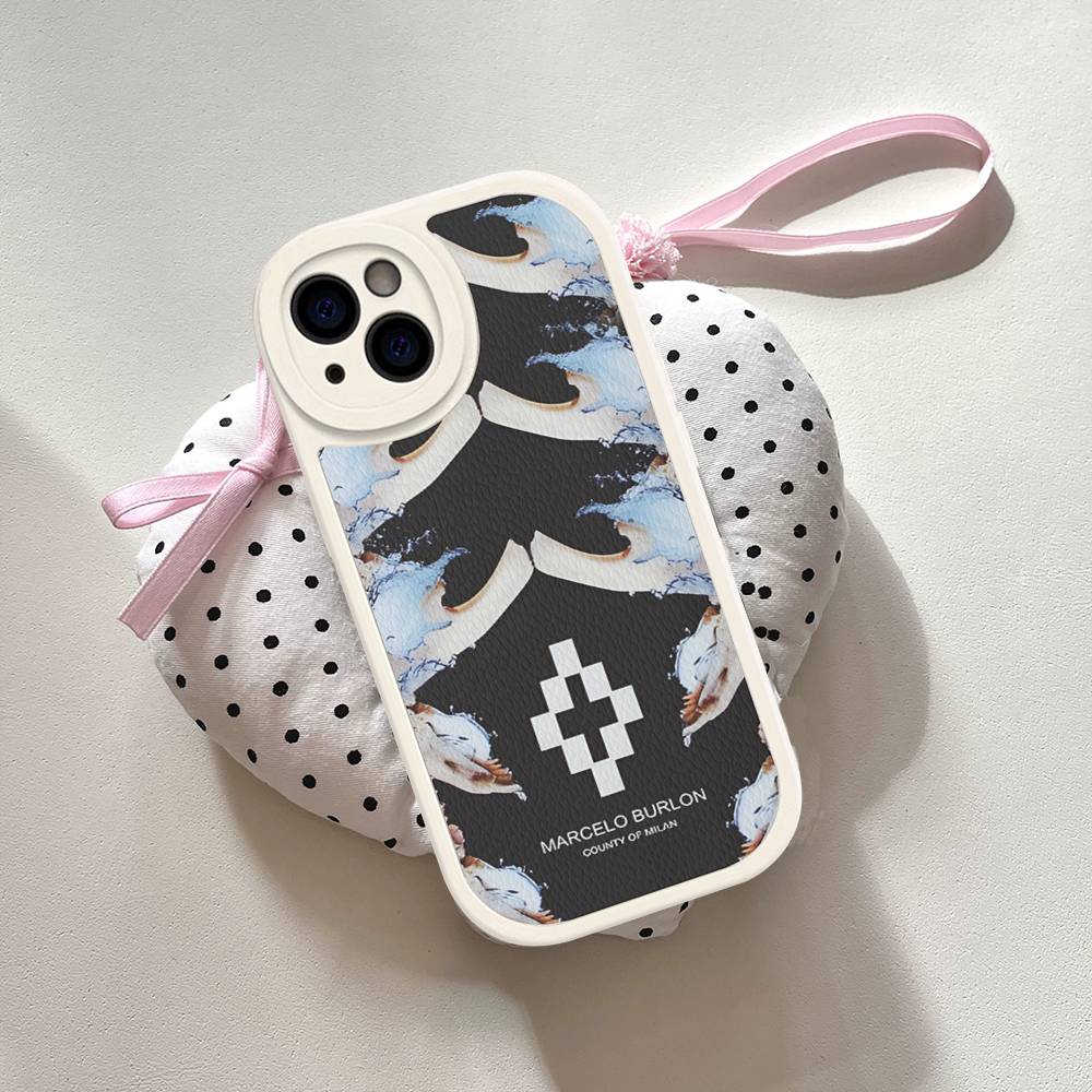 Capa de Celular M-MARCELO B-BURLON Para IPhone 16 15 14 13 12 11 Pro Max Plus Couro Capa Macia