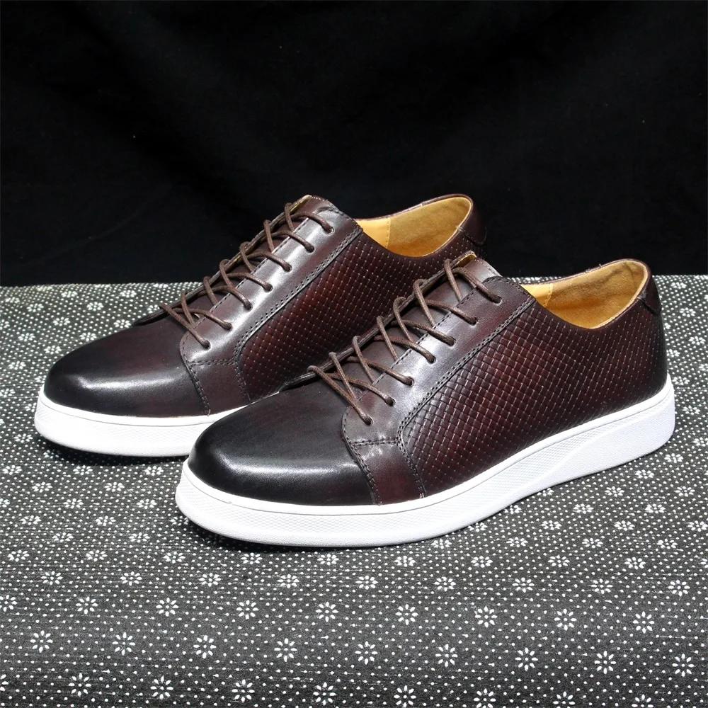 Fashion Men's Classic Derby Casual Shoes Cow Genuine Leather Lace-Up Comfortable Driving Sneakers Flat Original Style for Men