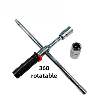 Foldable Telescopic Cross Tire Wrench - Detachable L-Shaped Socket Wrench for Car Tire Changing, Labor-Saving & Extended Length