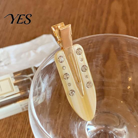 Smooth Opening Hair Clip Acetate Sheet Plate Hairpin, Rounded Rhinestones Inlay Pin, Elastic Clasp for Bangs And Broken Gentle Pattern