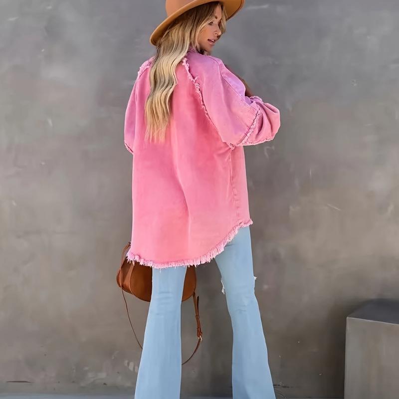 Новая розовая джинсовая куртка 2025: Европейский и американский стиль, Легкая конструкция L красный/розовый