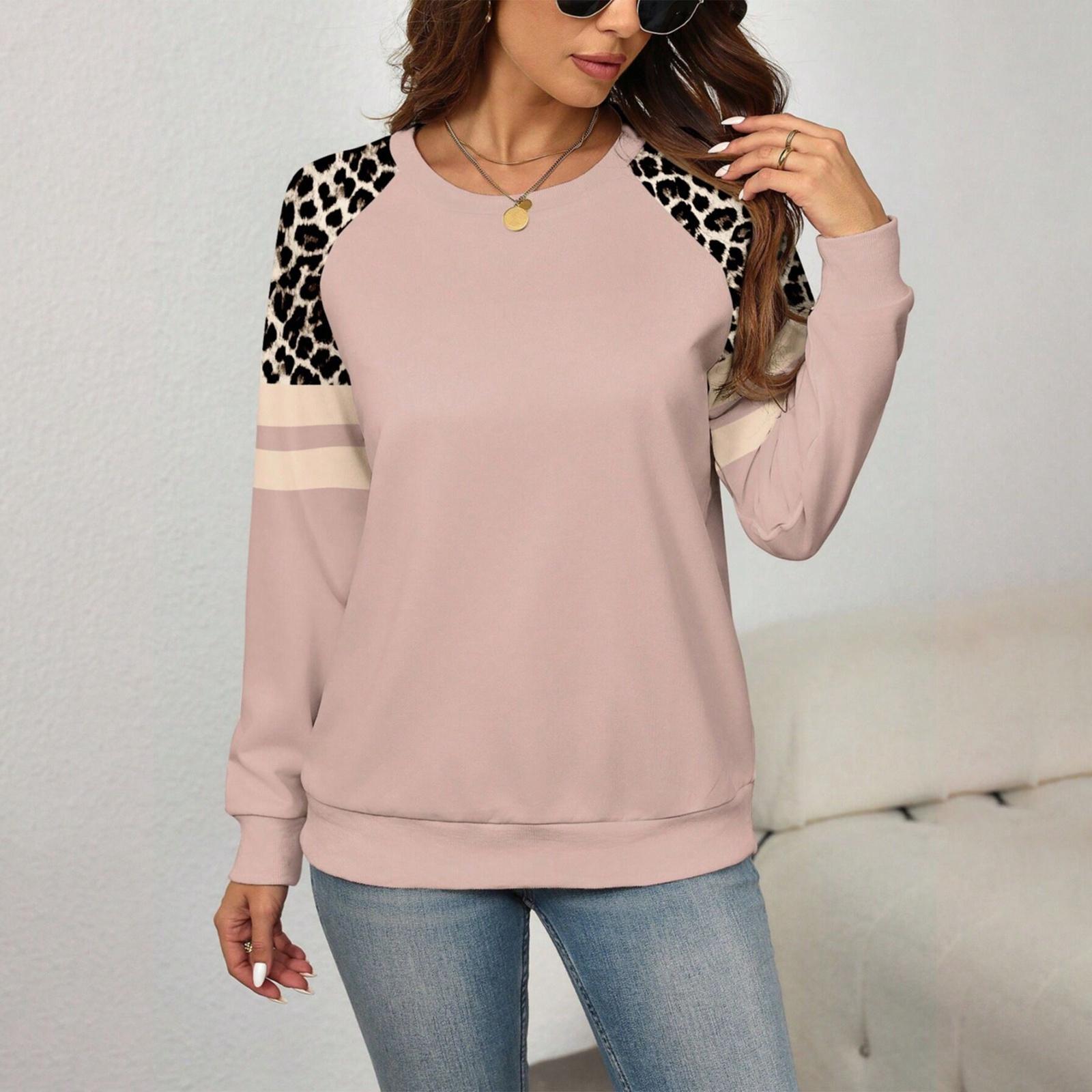 

Женский элегантный рабочий свитшот с круглым вырезом и леопардовым принтом XXXXL розовый