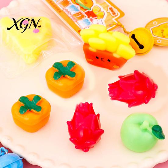 Adult Stress Toy Simulated Fruit Squeeze with Bell Lanyard Anxiety Relief Slow Kids Reliever Rising Mini Pinch Sensory Fidget Party Favors