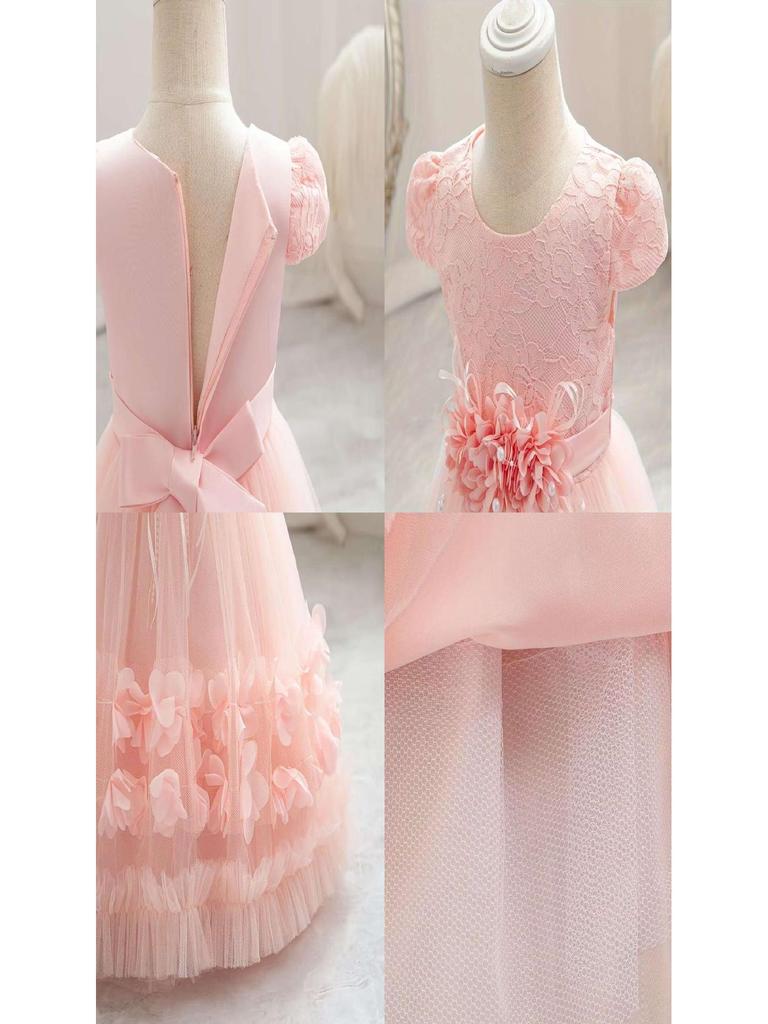 2024 High-Quality Girls' Princess Birthday and Evening Gown with Flowers
