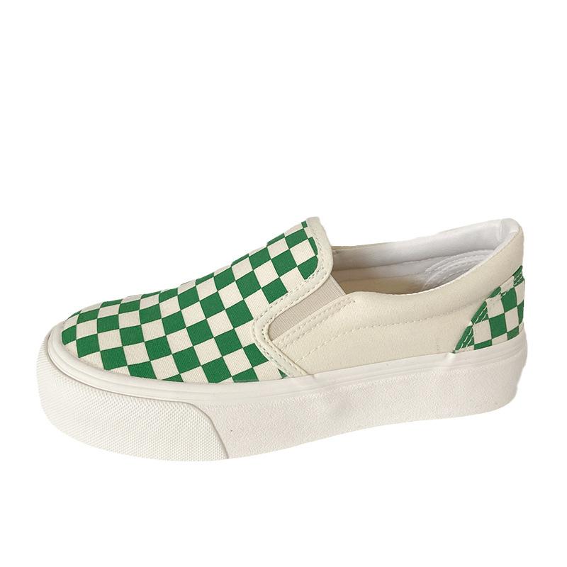 HY-1190 Zapatos de lona de un solo pedal con suela gruesa y diseño de cuadros escoceses para mujer, estilo retro ulzzang, versátiles, estilo perezoso