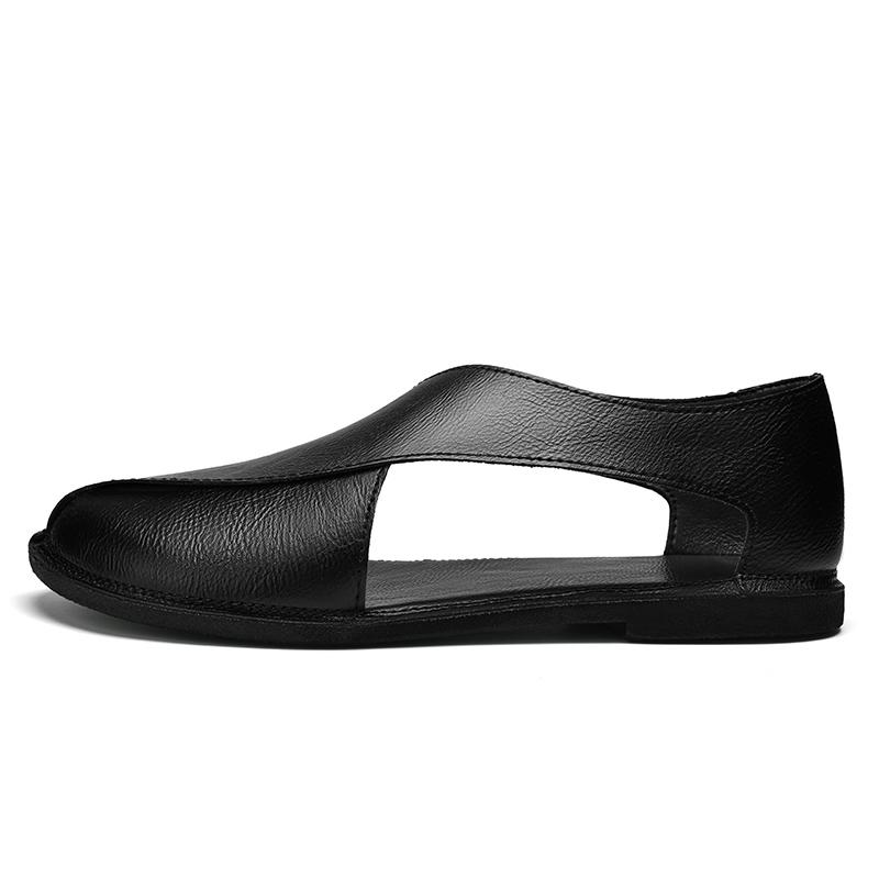 Fashion Brown Retro Sandals Mens Leather Shoes Breathable Leather Summer Shoes Hollow Hole Flats Soft Casual Sandals Wading Aqua Shoes